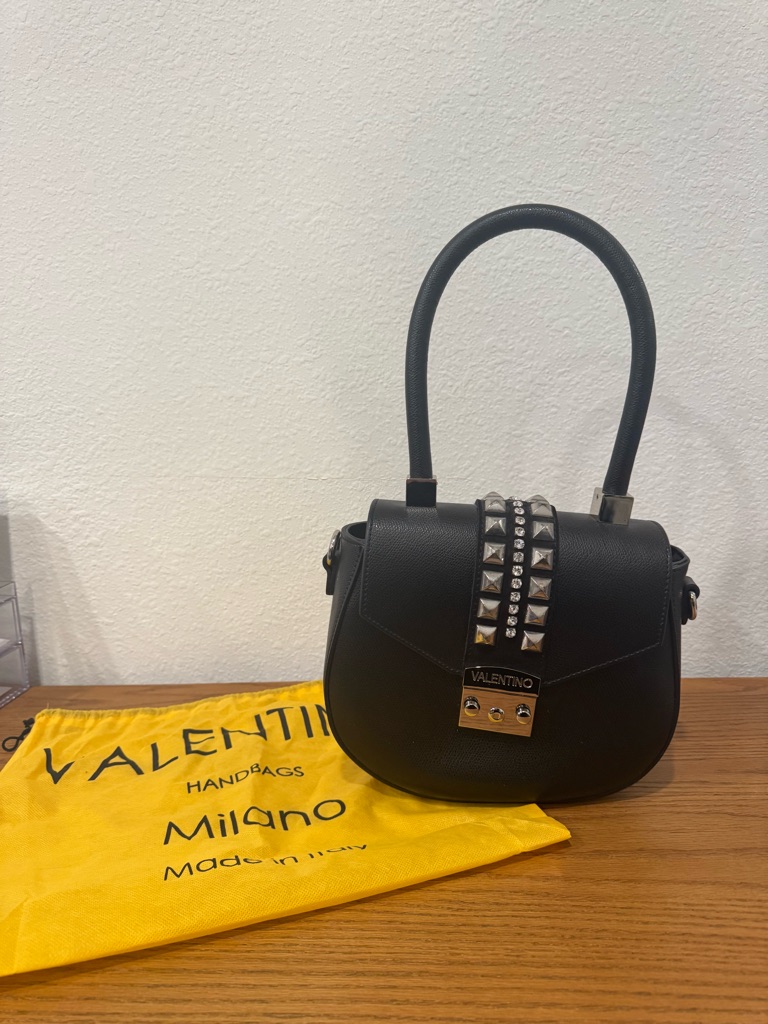 Valentino By Mario Valentino Black Arletty Rockstud Leather Saddle